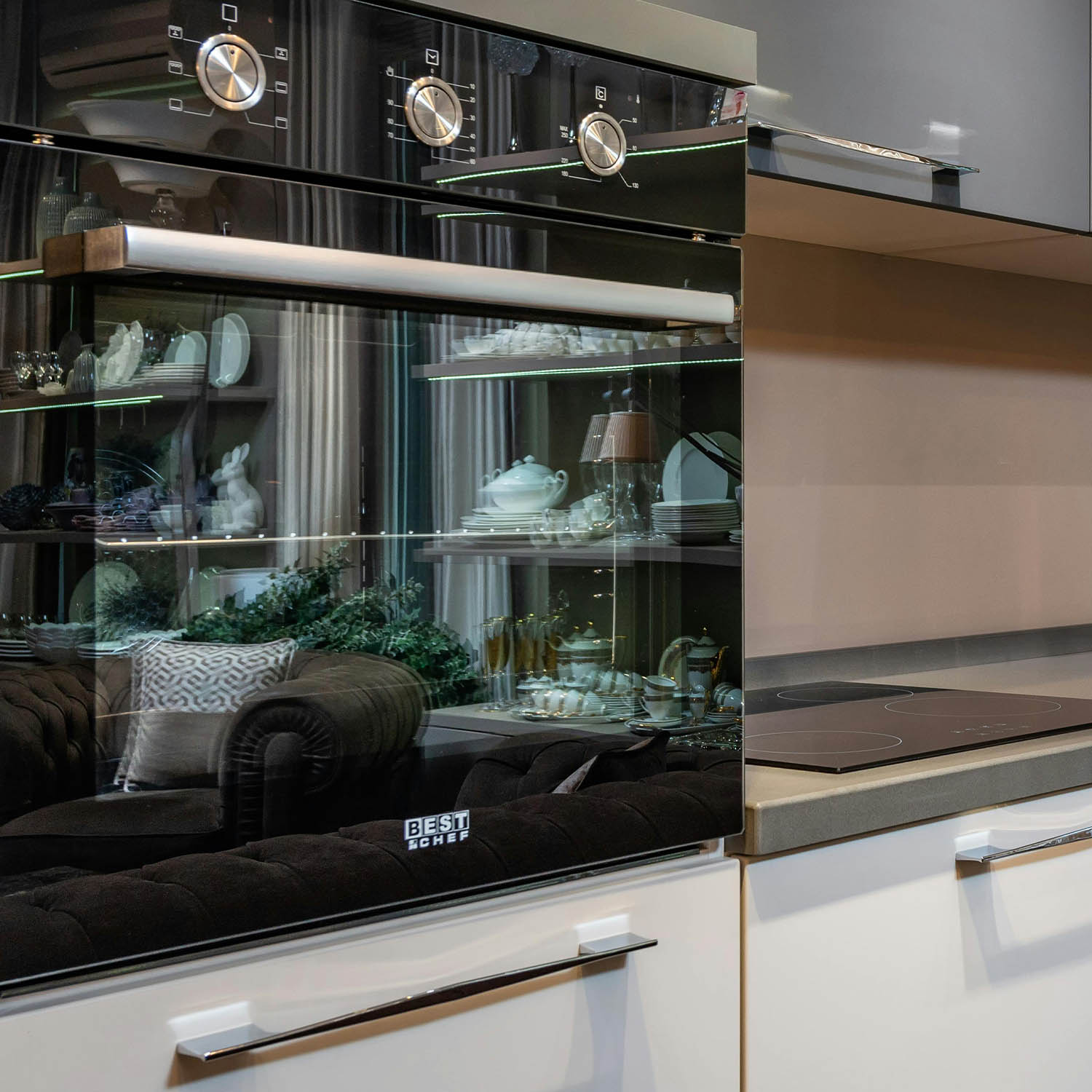 Stove and countertop in a modern kitchen